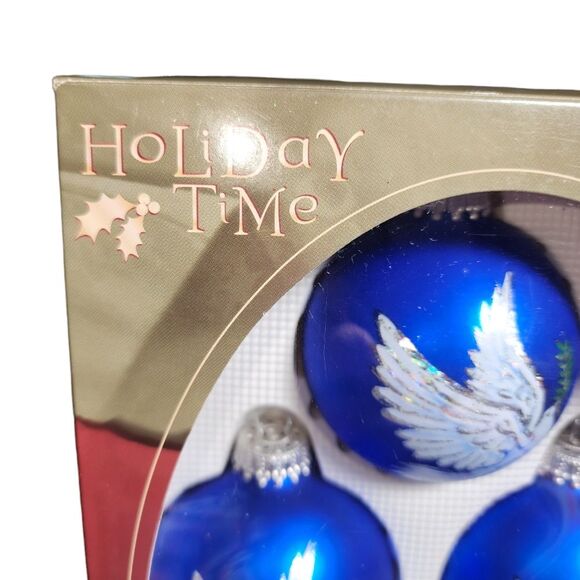 Vintage Christmas By Krebs Holiday Time 4pc Blue Peace Dove Glass Ball Ornaments - Picture 11 of 13